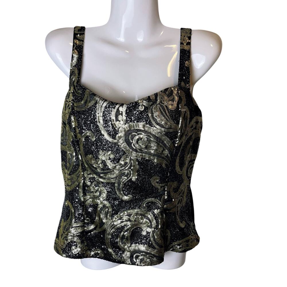 VTG Deb Women’s XL Y2K Tank Top Clubwear Goth Glam Metallic Gold‎ Sequin 90s